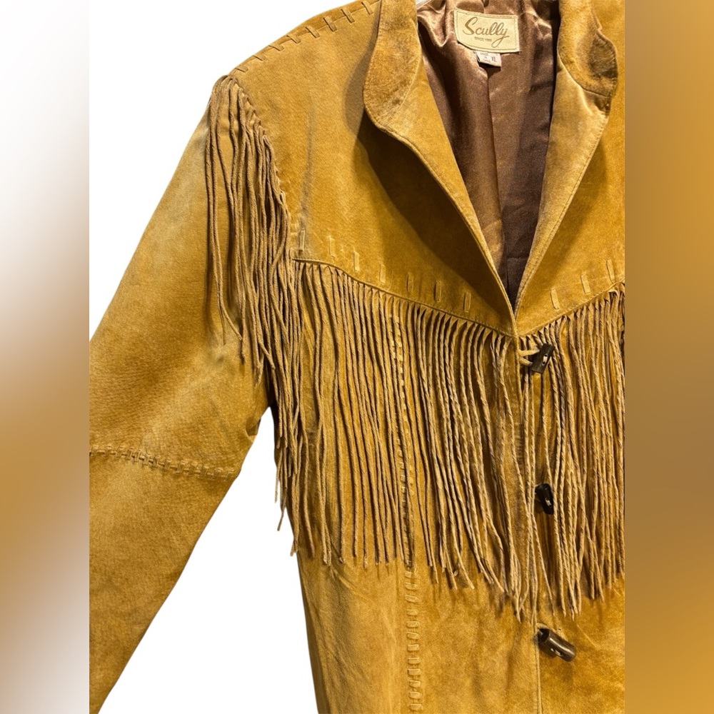 SCULLY Women's Tan Suede Leather Western Fringe Jacket XL - Picture 3 of 6